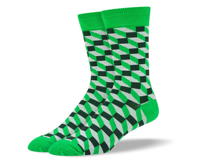 Men's Funny Green 3D Cubes Sock
