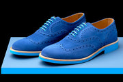 Mens Blue Suede Wingtip Dress Shoes