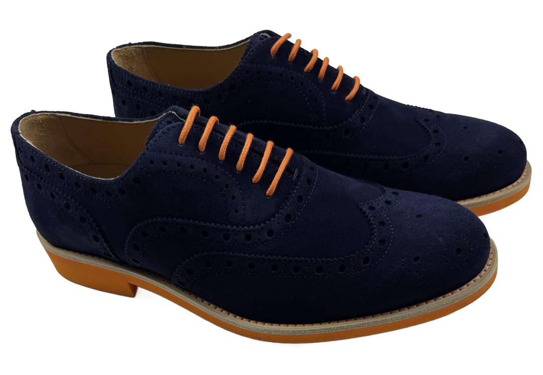 Mens Blue and Orange Suede Wingtip Dress Shoes | Soxy Socks  display picture 2