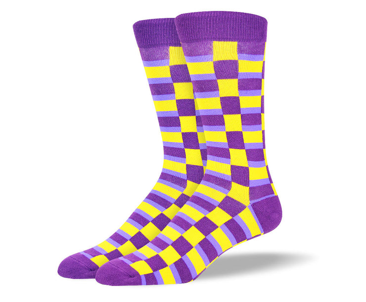 Men's Cool Purple & Yellow Checkered Socks