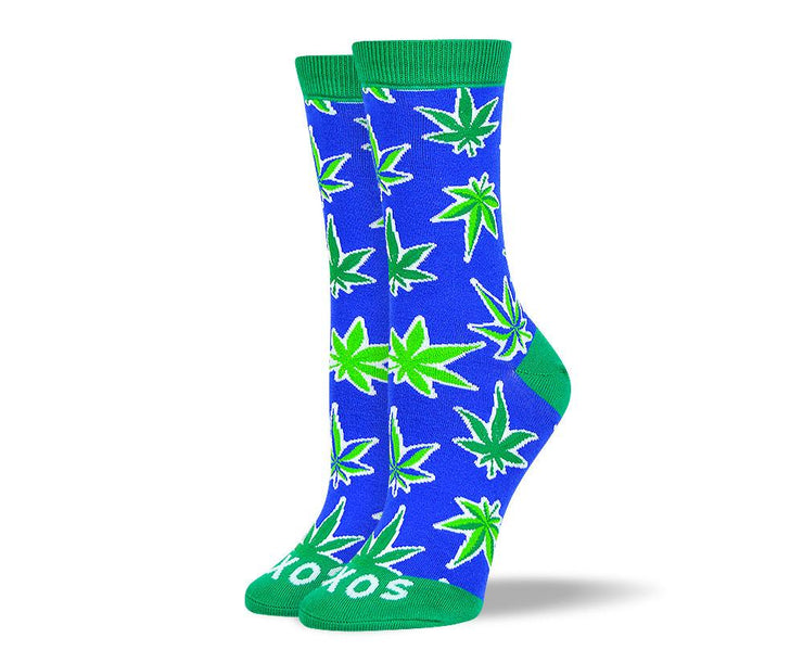 Women's Pattern Blue Weed Leaf Socks