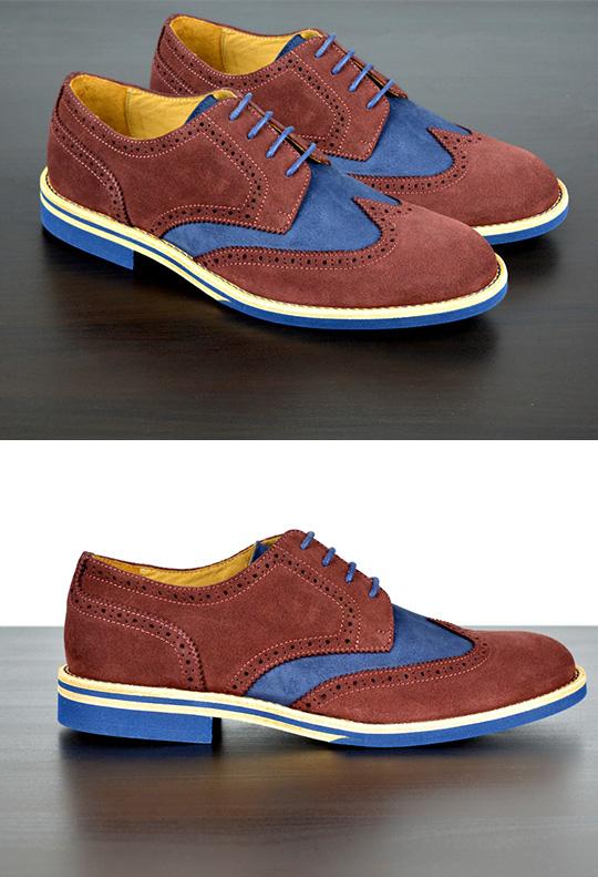 BOLD By Soxy Men Blue Suede Wingtip Dress Shoes Men\'s 12 / EU 45 Mens Brown & Blue Leather Wingtip Dress Shoes | Soxy Socks  main image 2