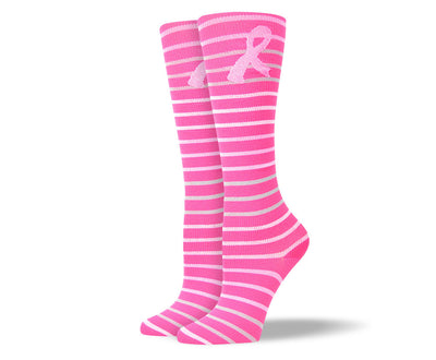Women's Pink Stripes & Ribbon Compression Socks
