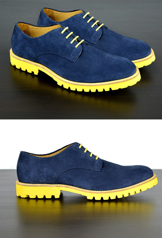 Mens Blue & Yellow Derby Dress Shoes