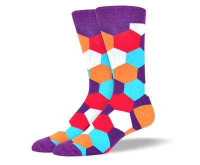 Men's Funky Purple Hexagon Dress Socks