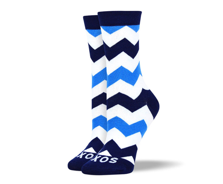 Women's Blue & White Zig Zag Stripes Socks