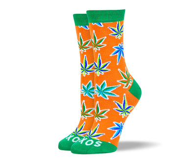 Women's Fun Orange Weed Leaf Socks