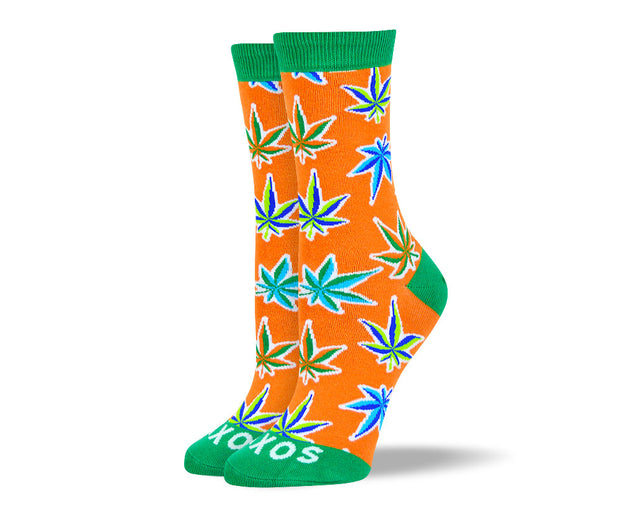 Women's Fun Orange Weed Leaf Socks