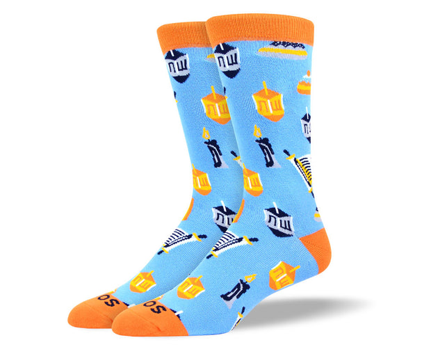 Men's Light Blue Hanukkah Socks