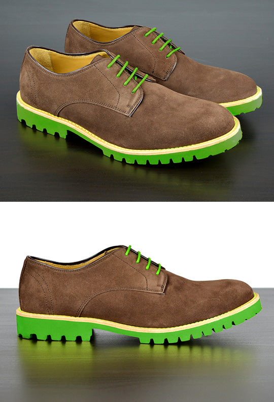 Mens Brown & Green Derby Dress Shoes