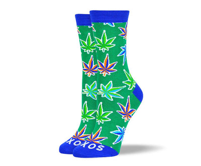 Women's Cool New Green Weed Leaf Socks