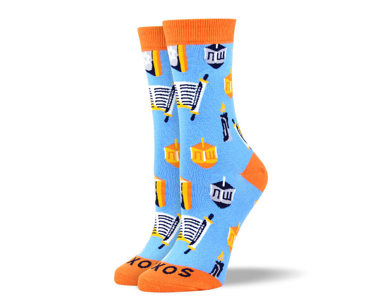 Women's Light Blue Hanukkah Socks