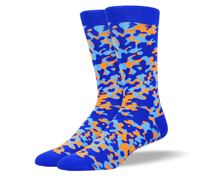 Men's Trendy Blue & Orange Camouflage Socks