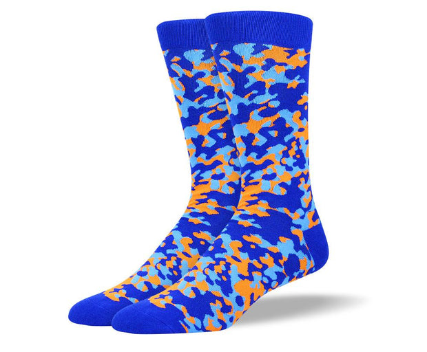 Men's Wedding Blue & Orange Camouflage Socks