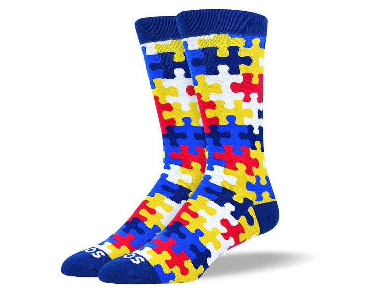 Men's Bold Blue & Red Puzzle Sock