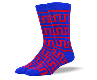 Men's Blue & Red Aztec Pattern Socks