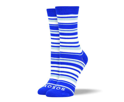 Women's Crazy Blue & White Thin Stripes Socks