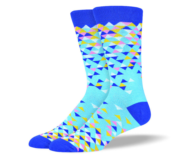 Men's Funky Blue Triangle Dress Socks