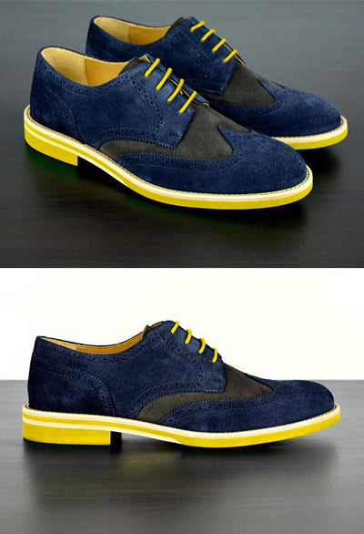 Mens Blue & Yellow Suede Wingtip Dress Shoes - Size 11
