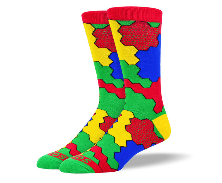 Men's Red Jigsaw Socks for Autism