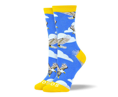 Women's Novelty Blue Flying Bird Socks