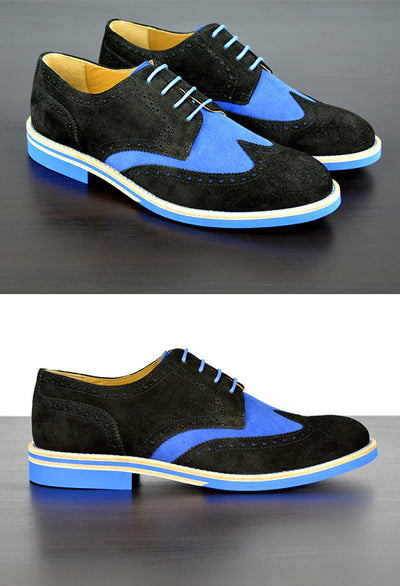 Mens Black & Blue Suede Wingtip Dress Shoes