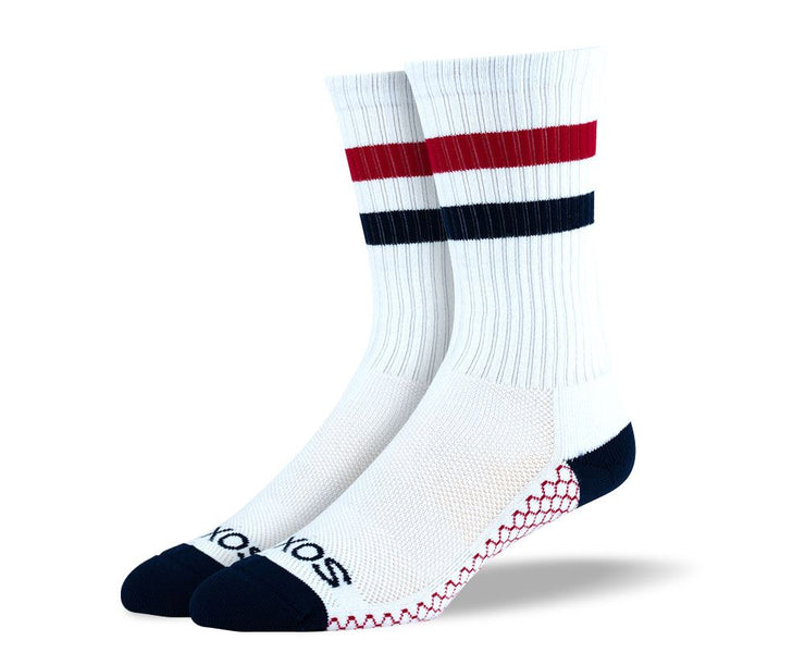 Mens White & Red Crew Athletic Socks