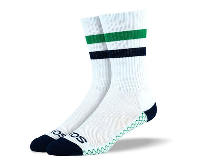 Mens White & Green Crew Athletic Socks