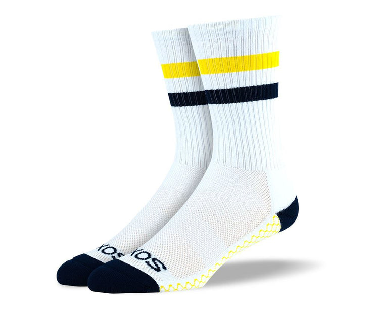 Mens White & Yellow Crew Athletic Socks