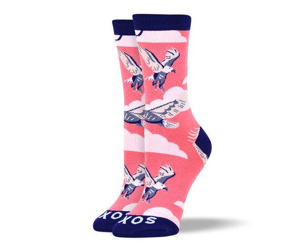 Women's Fun Pink Flying Bird Socks