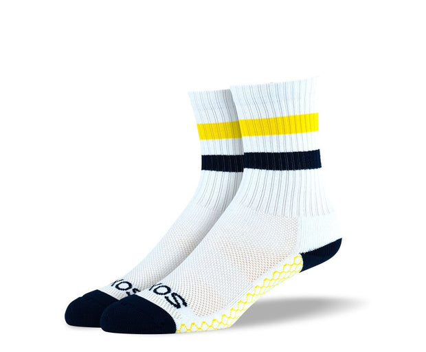 Women's White Yellow Stripes Athletic Crew Socks