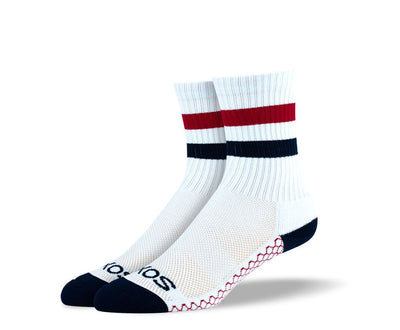 Women's White Red Stripes Athletic Crew Socks