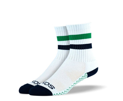 Women's White Green Stripes Athletic Crew Socks
