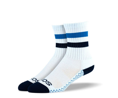 Women's White Blue Stripes Athletic Crew Socks