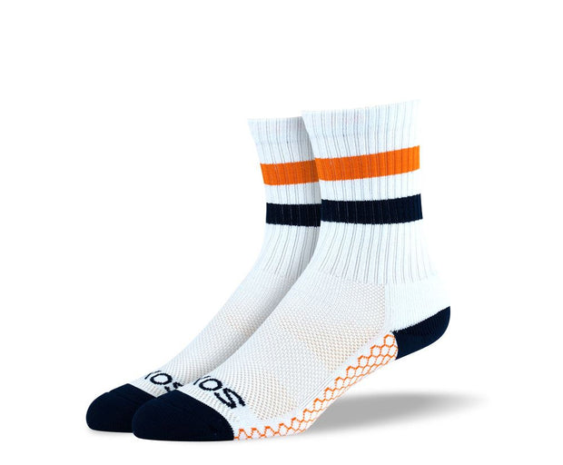 Women's White Orange Stripes Athletic Crew Socks