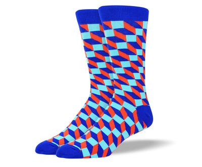 Men's Crazy Blue 3D Cube Socks