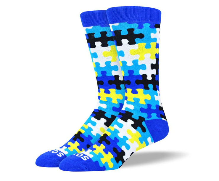 Men's Unique Blue & Black Puzzle Socks
