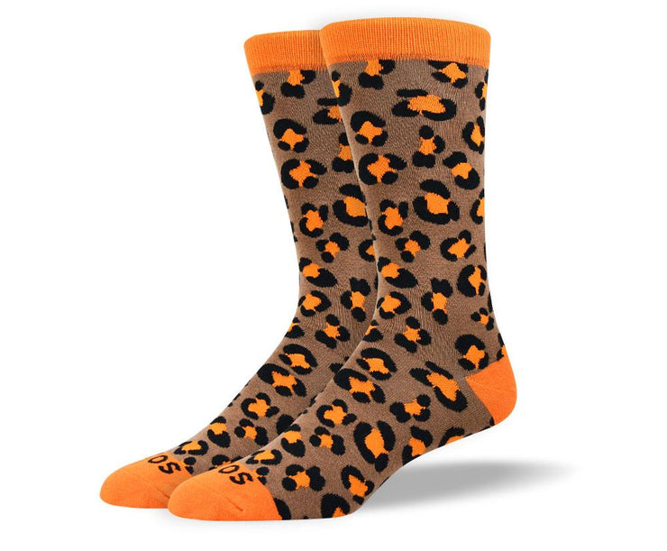 Men's Bold Orange Leopard Print Socks