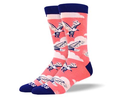 Men's Fun Pink Flying Bird Socks