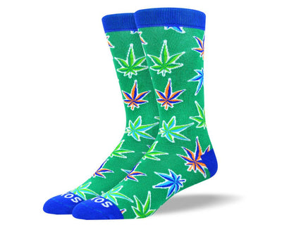 Men's Fun New Green Weed Leaf Socks