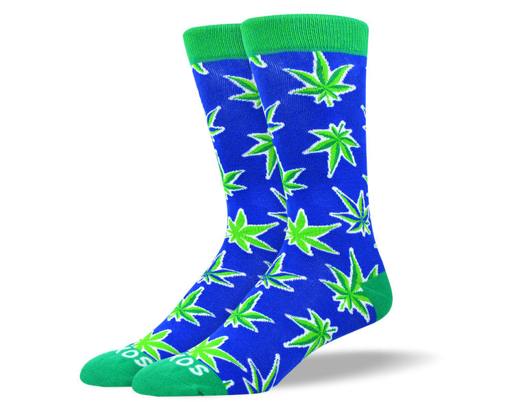 Men's Crazy Blue Weed Leaf Socks