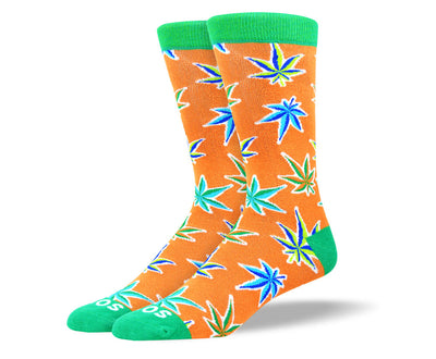 Men's Fun Orange Weed Leaf Socks