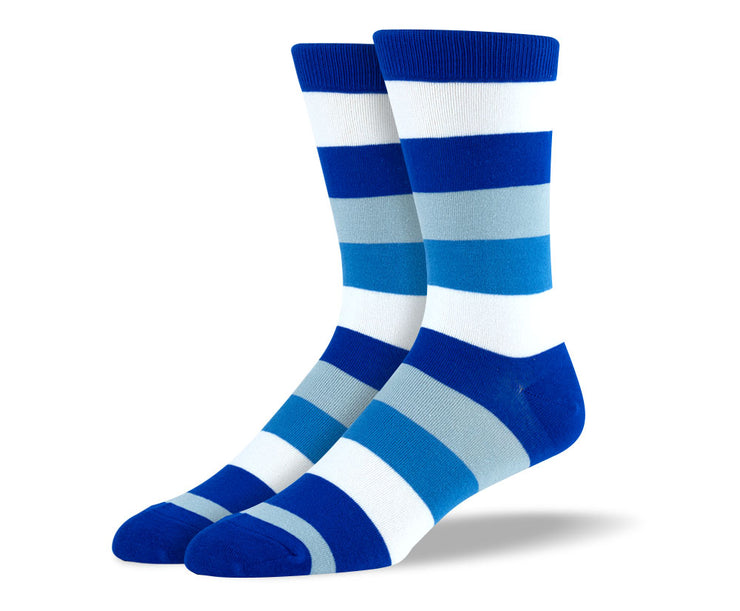 Men's Blue & White Big Stripes Socks