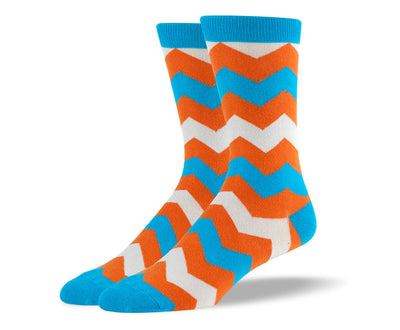Men's Blue & Orange Zig Zag Stripes Socks