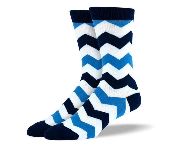 Men's Pattern Blue & White Zig Zag Stripes Socks
