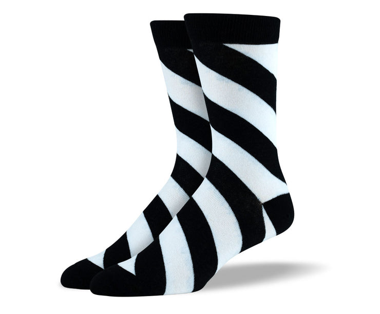 Men's Black & White Diagonal Stripes Socks