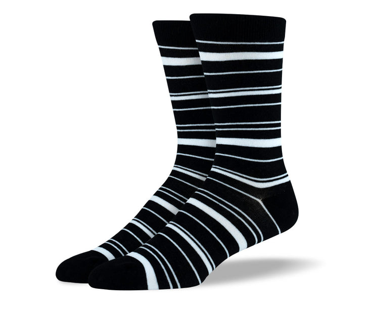 Men's Black & White Thin Stripes Socks