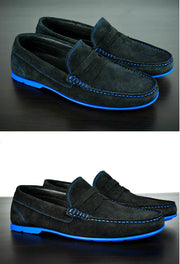 Mens Black & Blue Suede Driving Loafers