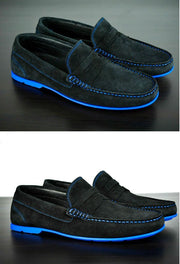 Mens Black & Blue Suede Driving Loafers- Size 12