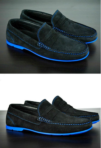 Mens Black & Blue Suede Driving Loafers- Size 12